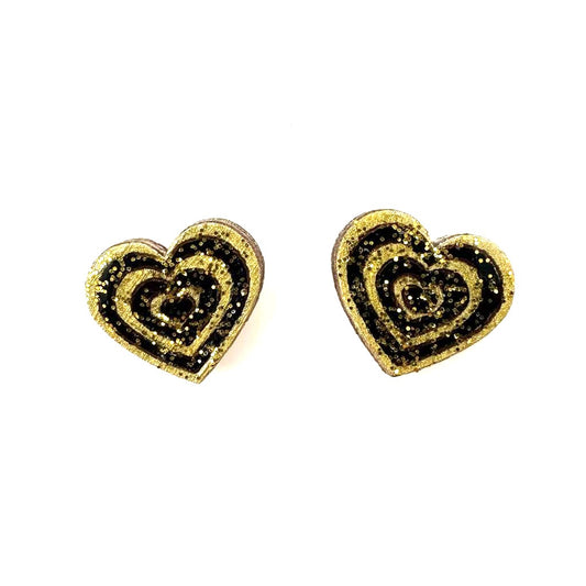 Black & Gold Hearts Stud Earrings
